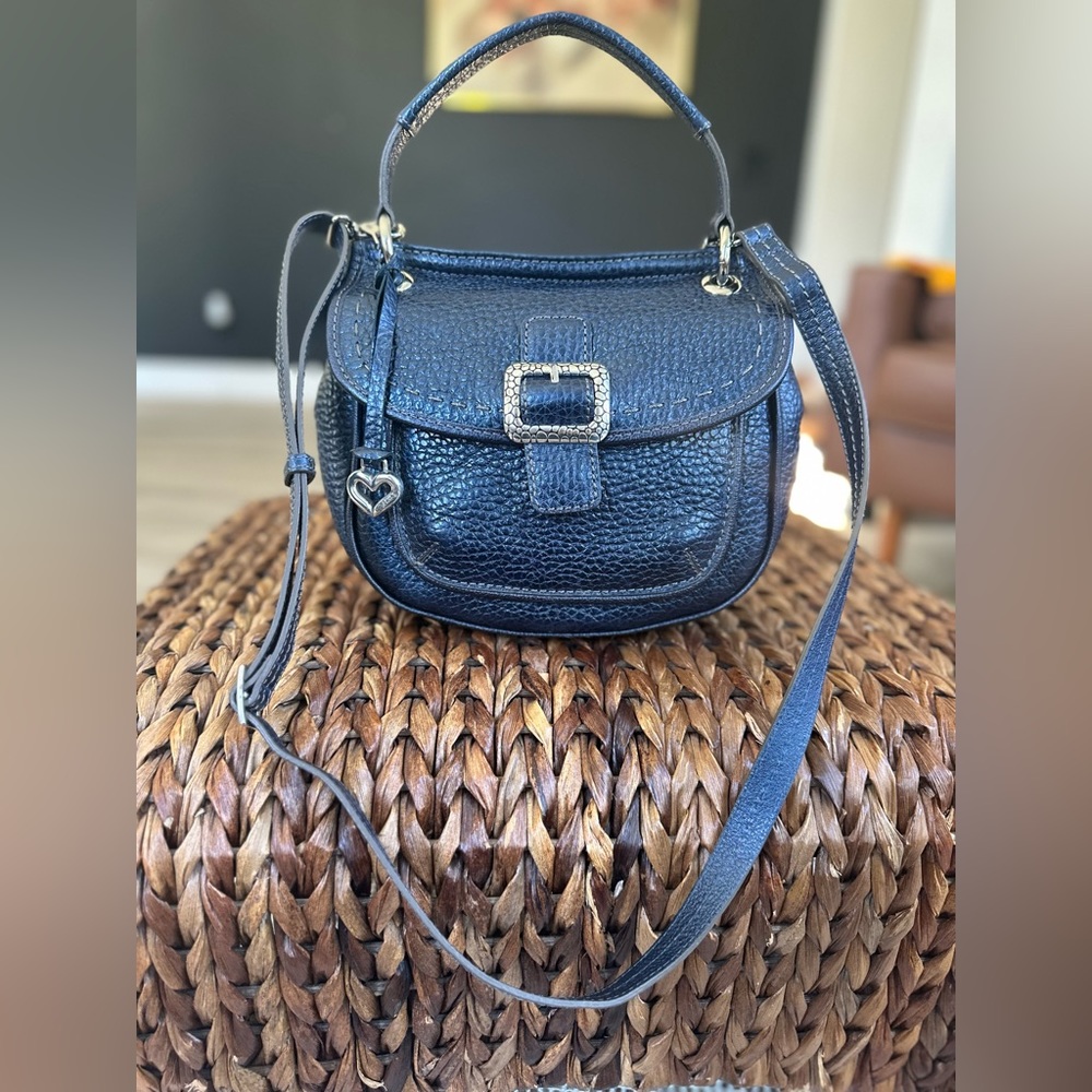 Brighton Barbados metallic Navy Blue Pebble Leather Small Strap Crossbody Bag